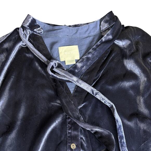 Maeve Blue Velvet Button Front Tie Neck Tunic Womens 6 Formal Dressy Holiday Fun - Picture 9 of 15